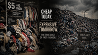 Fast fashion clothing rack representing overconsumption and waste