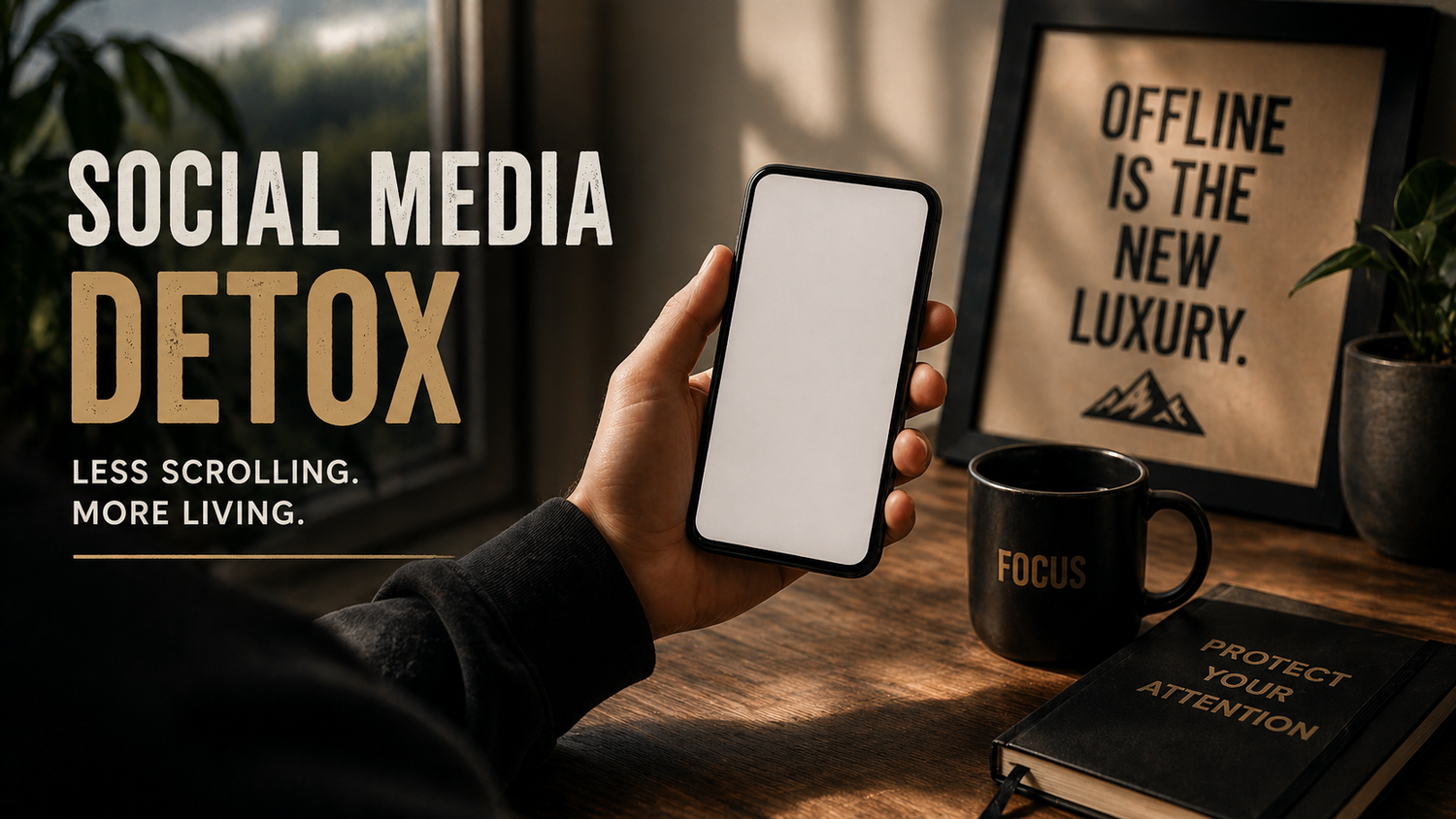 Person holding phone with blank screen during a social media detox